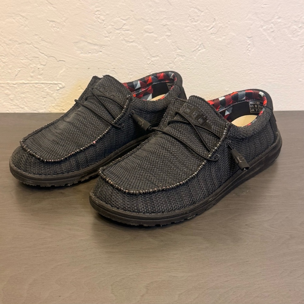 Hey Dude Wally Sox Shoes Mens Size 8 Jet Black Knit Slip On Casual Comfort
